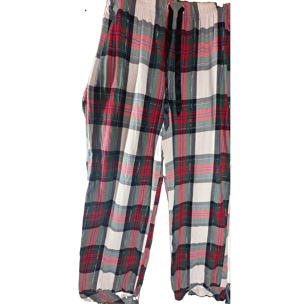 Victoria’s Secret Women’s M Plaid Flannel Pajama Pants Gold Thread Ribbon Tie